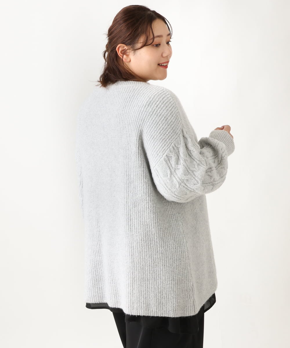 OLFAV14089 eur3(エウルキューブ) 【大きいサイズ】ふわふわケーブルニット ライトグレー(91)