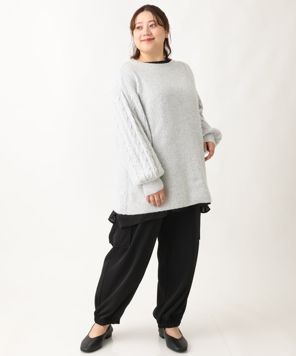 OLFAV14089 eur3(エウルキューブ) 【大きいサイズ】ふわふわケーブルニット ライトグレー(91)