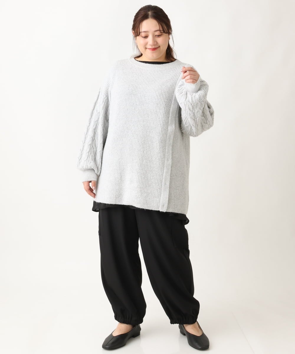OLFAV14089 eur3(エウルキューブ) 【大きいサイズ】ふわふわケーブルニット ライトグレー(91)