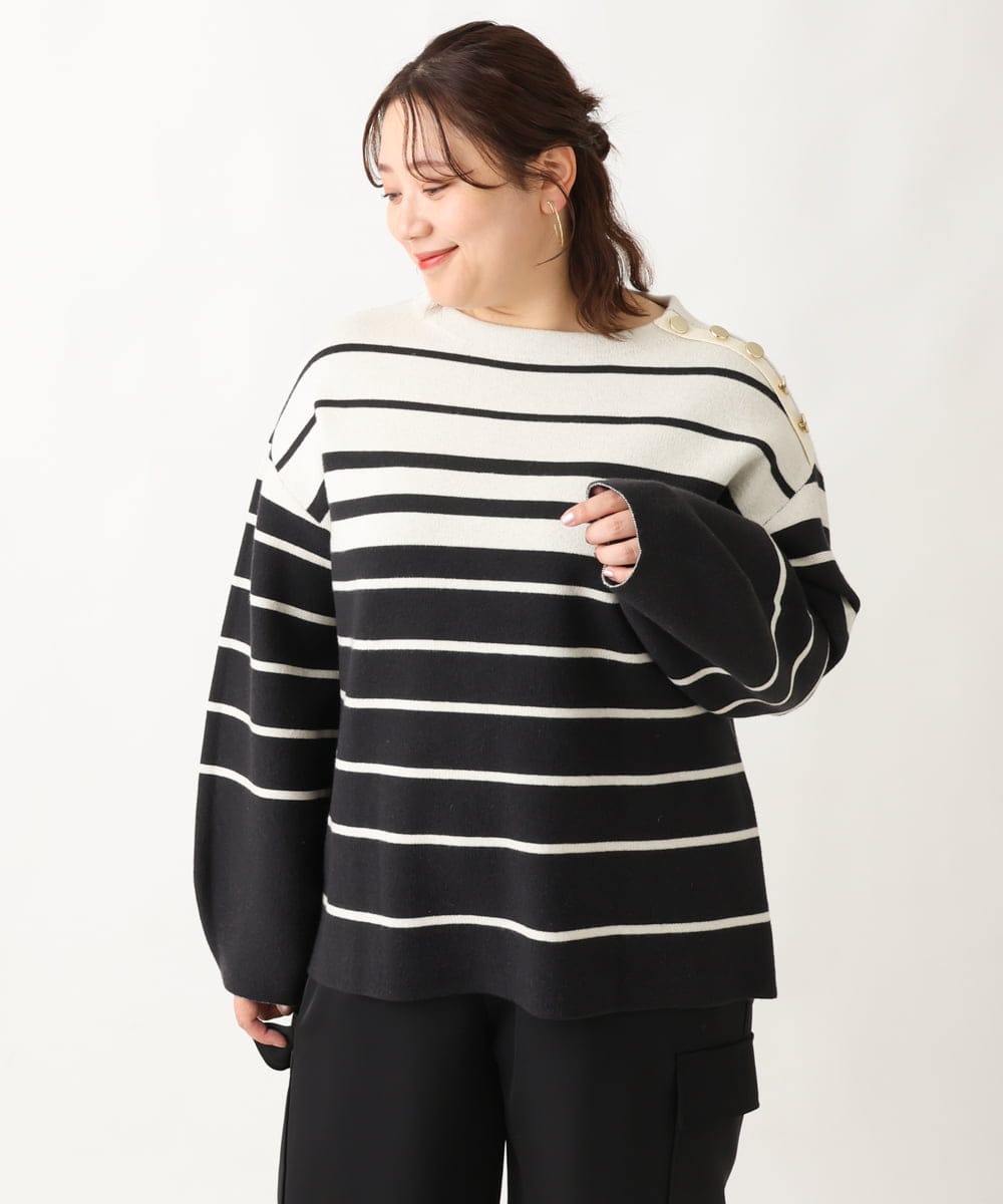 OLFAV15069 eur3(エウルキューブ) 【大きいサイズ/a.v.v×eur3】メタルボタンニット アイボリー(80)