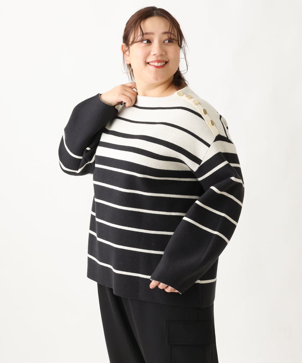 OLFAV15069 eur3(エウルキューブ) 【大きいサイズ/a.v.v×eur3】メタルボタンニット アイボリー(80)