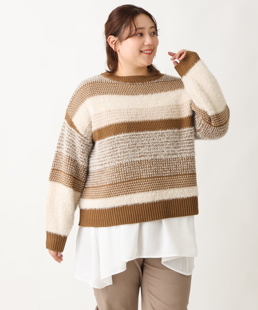 OLFAV22089 eur3(エウルキューブ) 【大きいサイズ】シャギーコンビニット ベージュ(82)