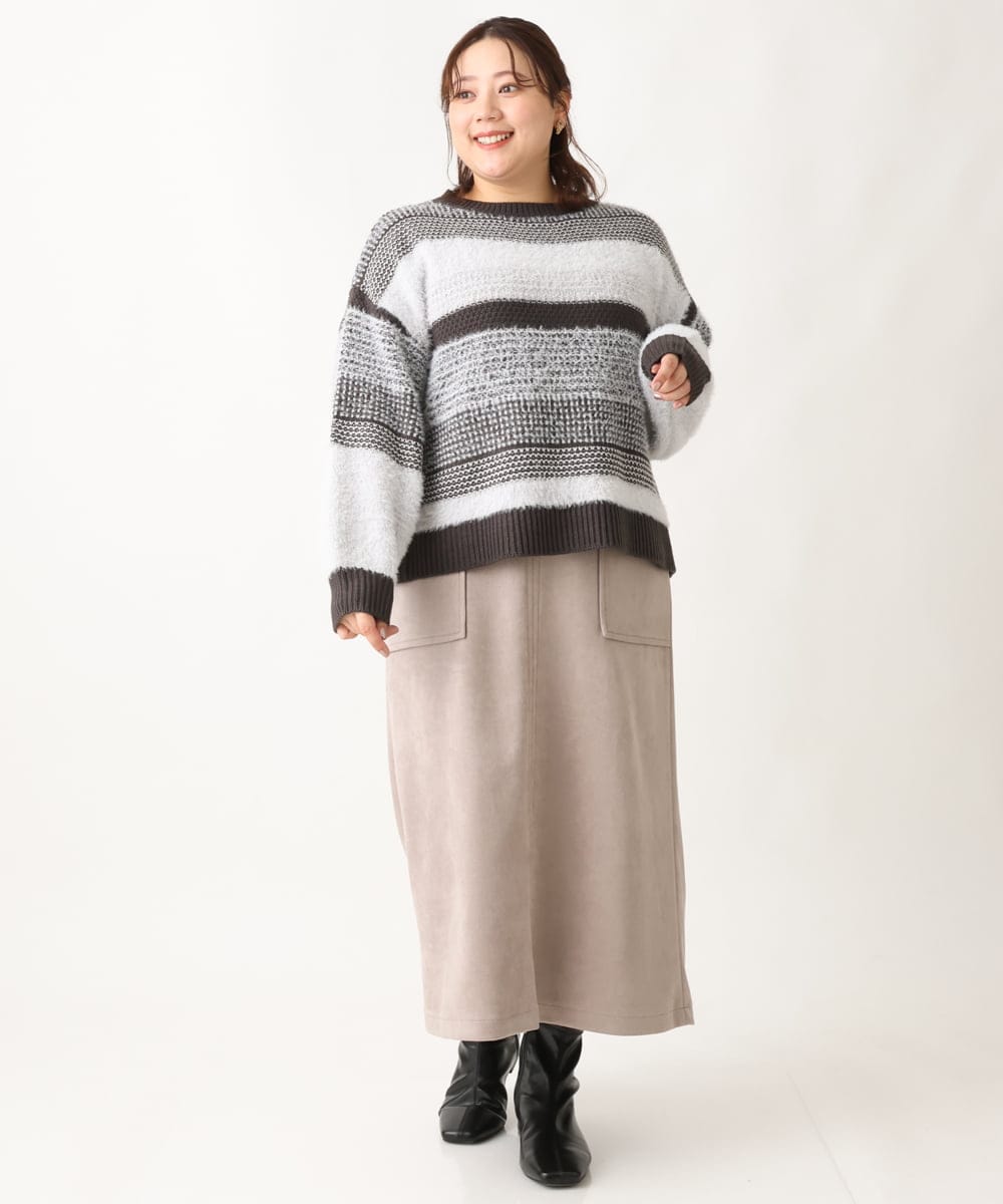 OLFAV22089 eur3(エウルキューブ) 【大きいサイズ】シャギーコンビニット ブラック(94)