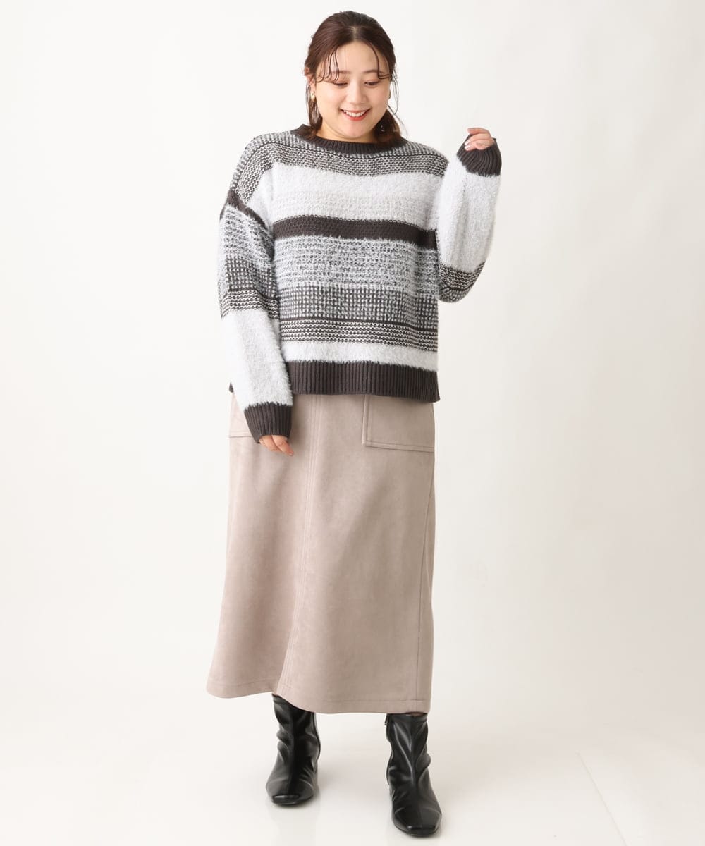 OLFAV22089 eur3(エウルキューブ) 【大きいサイズ】シャギーコンビニット ブラック(94)