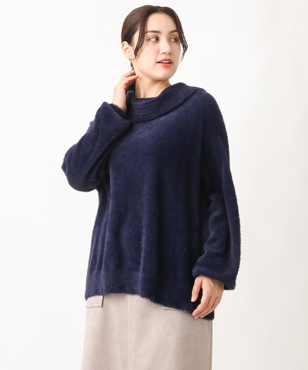 OLFAV23089 eur3(エウルキューブ) 【大きいサイズ/11号サイズあり】シャギーオフふわふわタートルニット ネイビー(57)