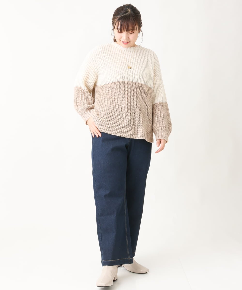 OLFAV25099 eur3(エウルキューブ) 【大きいサイズ】スパンコールコンビニット ベージュ(82)