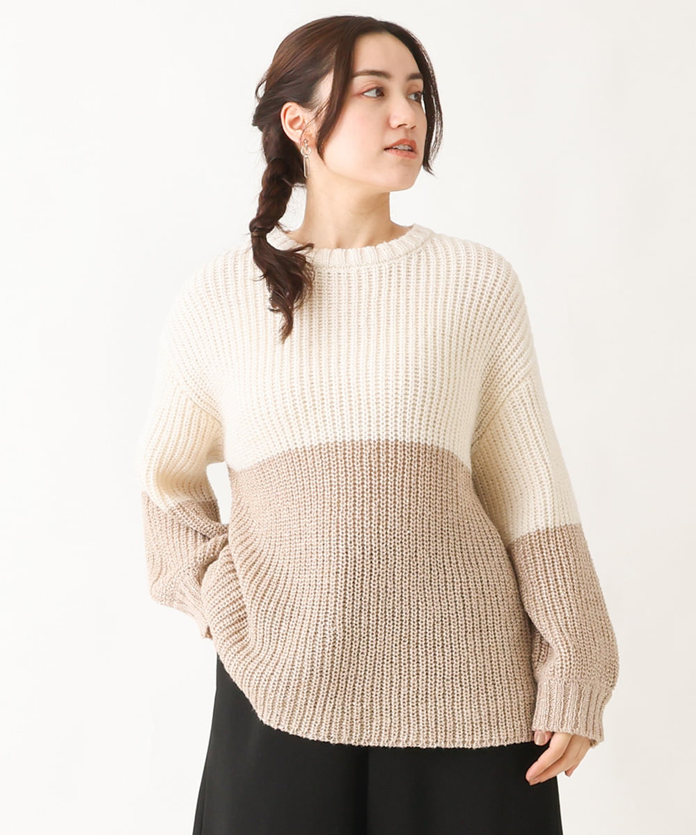 OLFAV25099 eur3(エウルキューブ) 【大きいサイズ】スパンコールコンビニット ベージュ(82)
