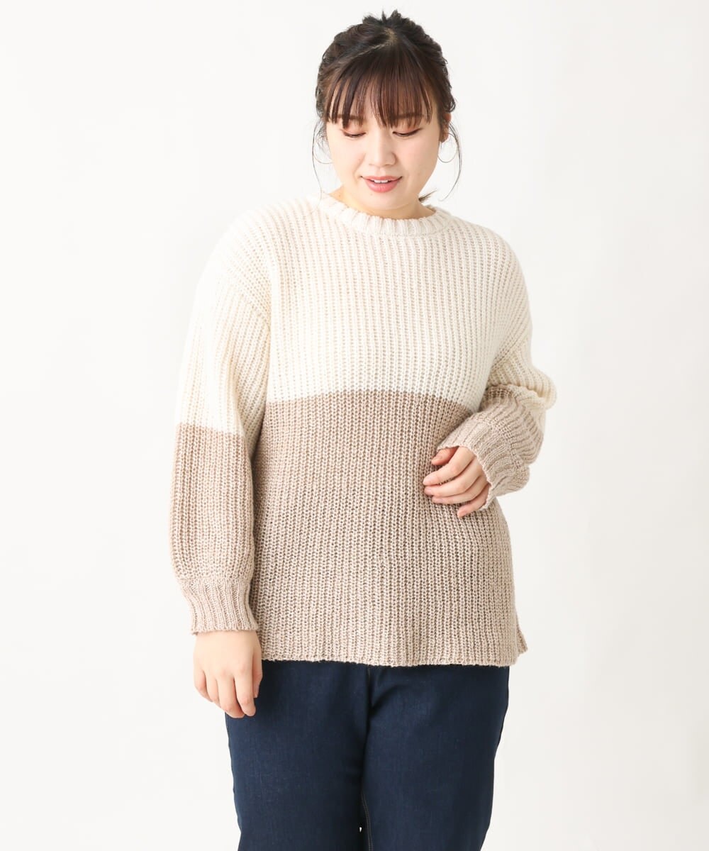 OLFAV25099 eur3(エウルキューブ) 【大きいサイズ】スパンコールコンビニット ベージュ(82)