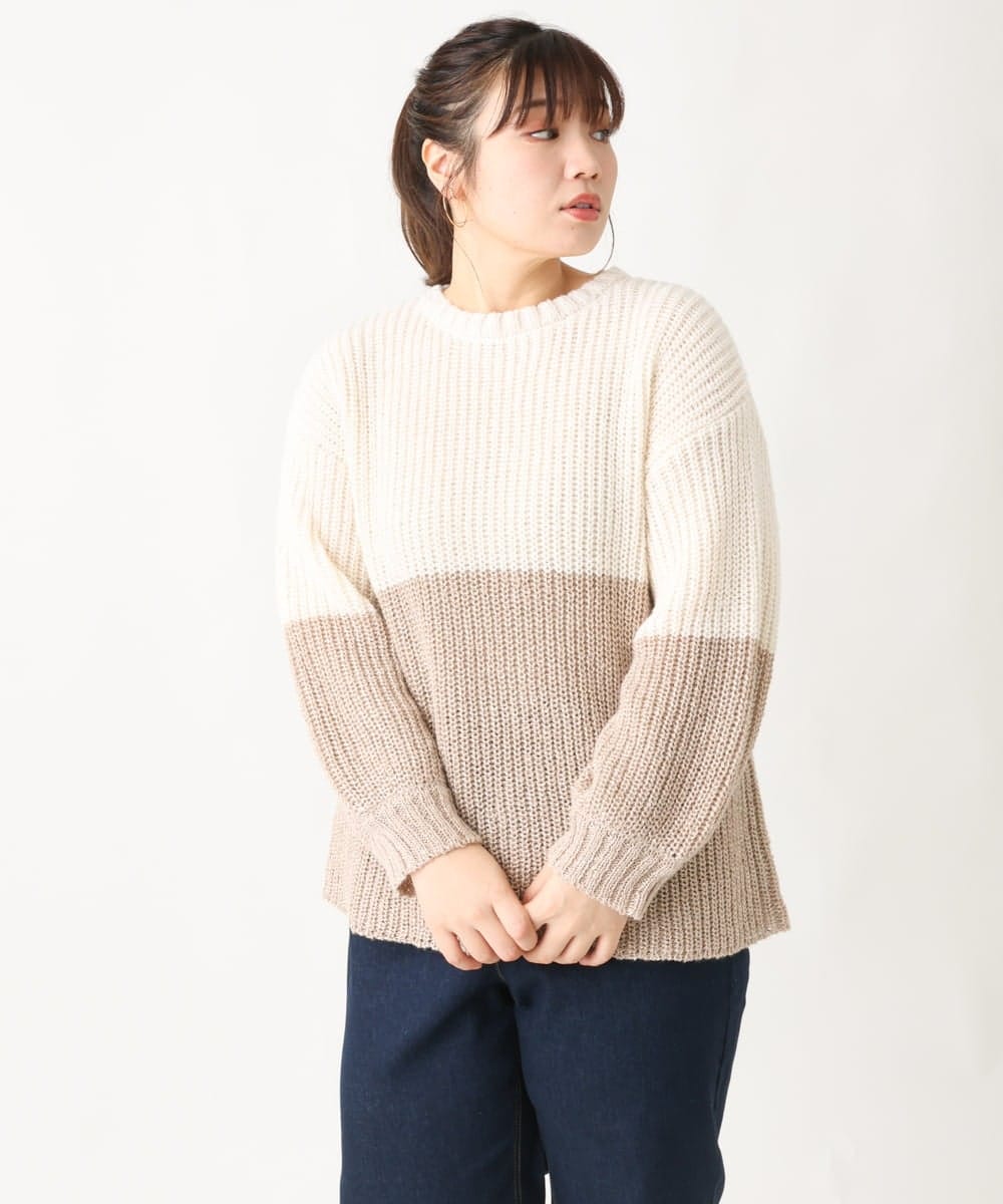 OLFAV25099 eur3(エウルキューブ) 【大きいサイズ】スパンコールコンビニット ベージュ(82)