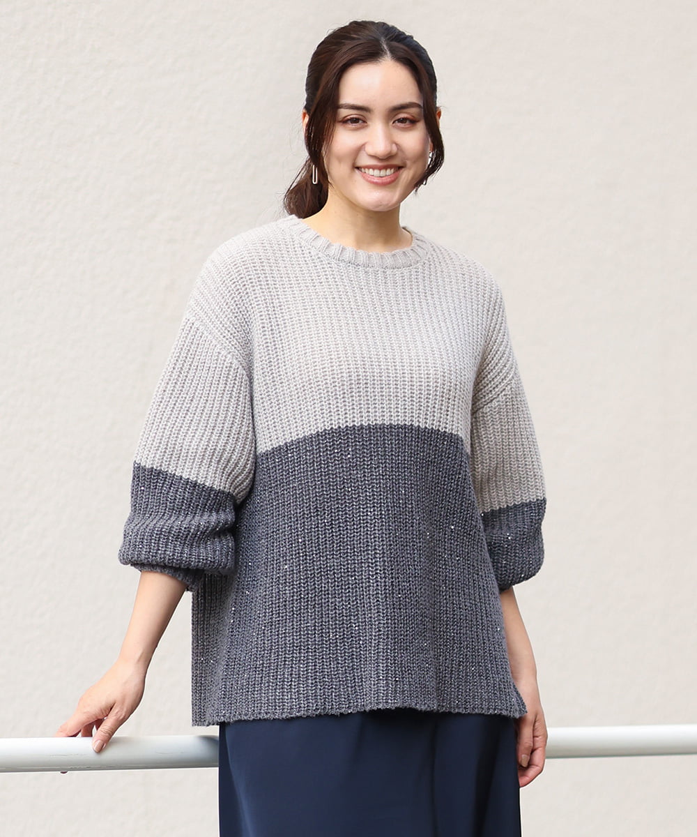 OLFAV25099 eur3(エウルキューブ) 【大きいサイズ】スパンコールコンビニット ライトグレー(91)