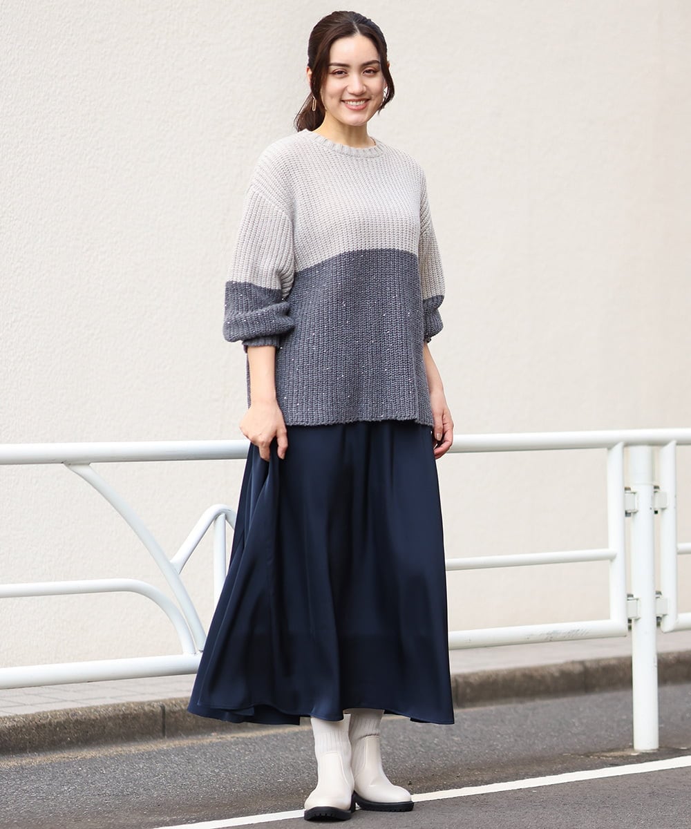 OLFAV25099 eur3(エウルキューブ) 【大きいサイズ】スパンコールコンビニット ライトグレー(91)