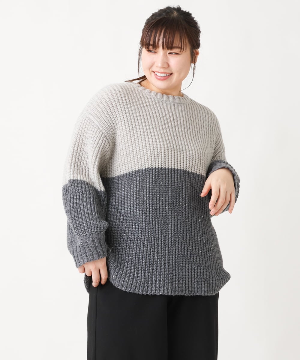 OLFAV25099 eur3(エウルキューブ) 【大きいサイズ】スパンコールコンビニット ライトグレー(91)