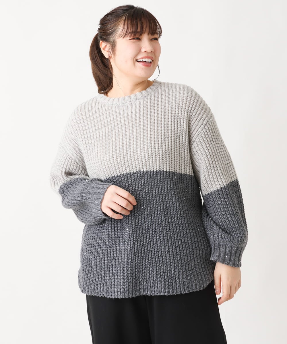 OLFAV25099 eur3(エウルキューブ) 【大きいサイズ】スパンコールコンビニット ライトグレー(91)