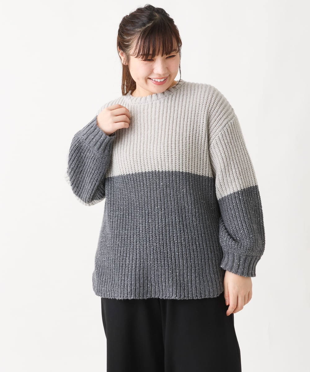 OLFAV25099 eur3(エウルキューブ) 【大きいサイズ】スパンコールコンビニット ライトグレー(91)