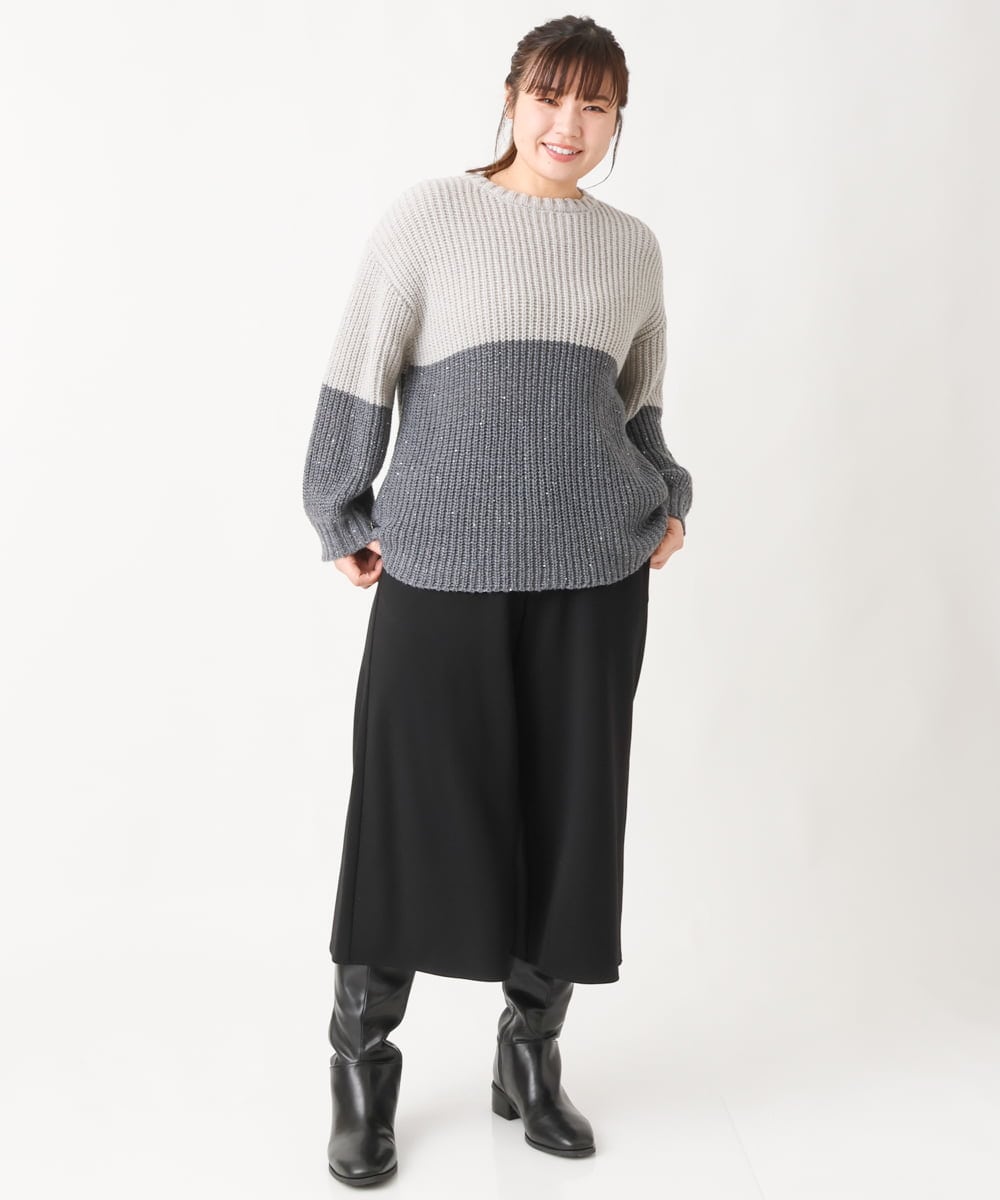 OLFAV25099 eur3(エウルキューブ) 【大きいサイズ】スパンコールコンビニット ライトグレー(91)