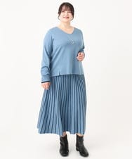 OLFBA06089 eur3(エウルキューブ) 【大きいサイズ/セットアップ対応】バルキーアクリルVネックニット ブルー(55)