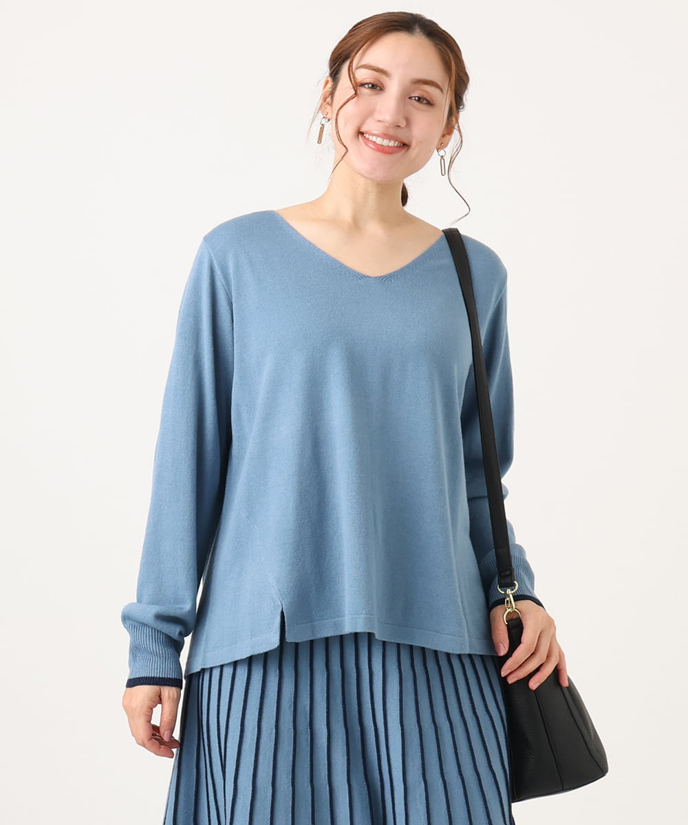 OLFBA06089 eur3(エウルキューブ) 【大きいサイズ/セットアップ対応】バルキーアクリルVネックニット ブルー(55)