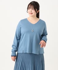 OLFBA06089 eur3(エウルキューブ) 【大きいサイズ/セットアップ対応】バルキーアクリルVネックニット ブルー(55)