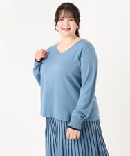 OLFBA06089 eur3(エウルキューブ) 【大きいサイズ/セットアップ対応】バルキーアクリルVネックニット ブルー(55)