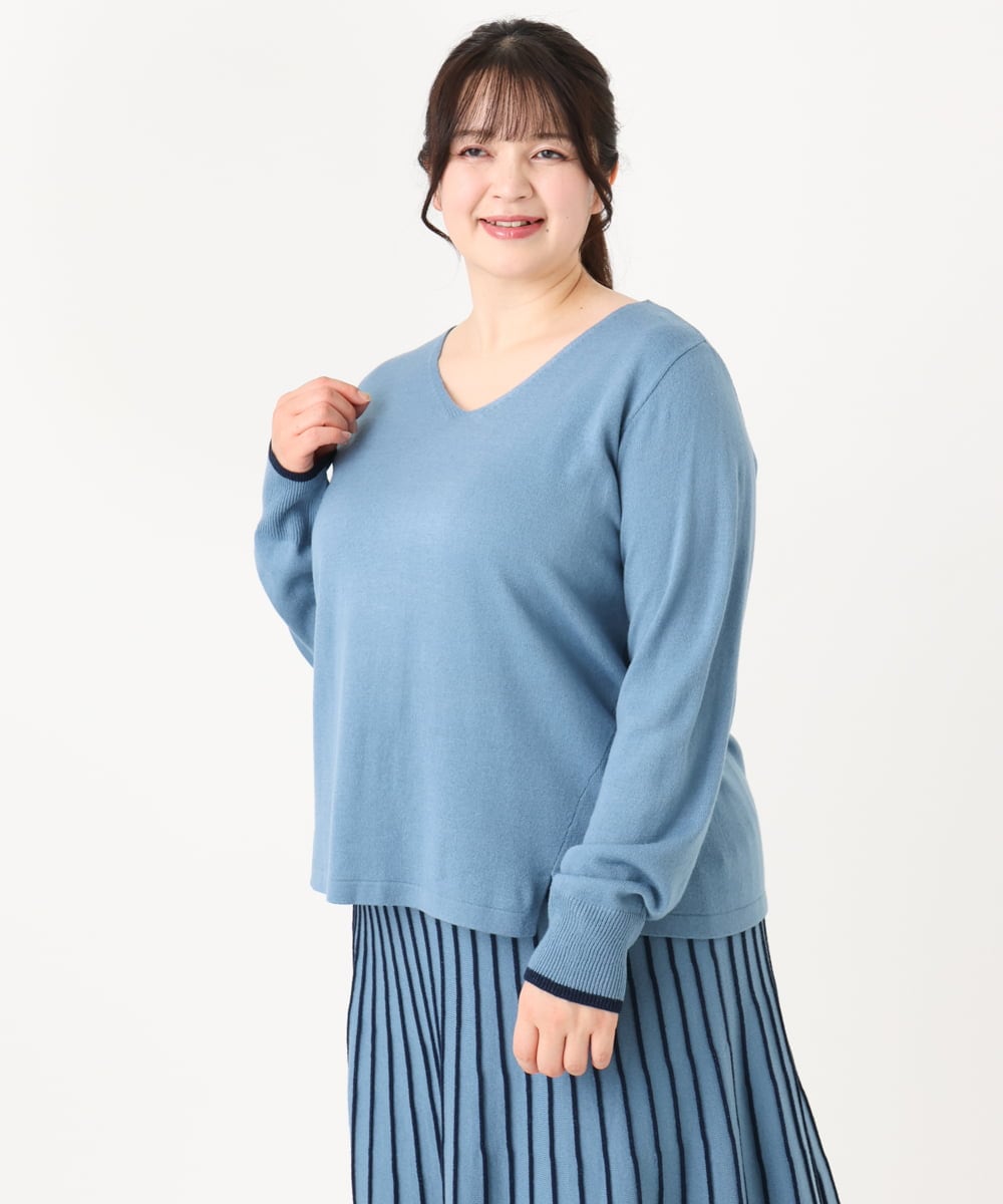 OLFBA06089 eur3(エウルキューブ) 【大きいサイズ/セットアップ対応】バルキーアクリルVネックニット ブルー(55)