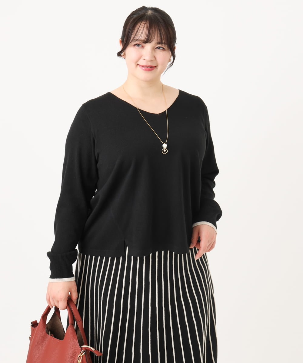 OLFBA06089 eur3(エウルキューブ) 【大きいサイズ/セットアップ対応】バルキーアクリルVネックニット ブラック(94)