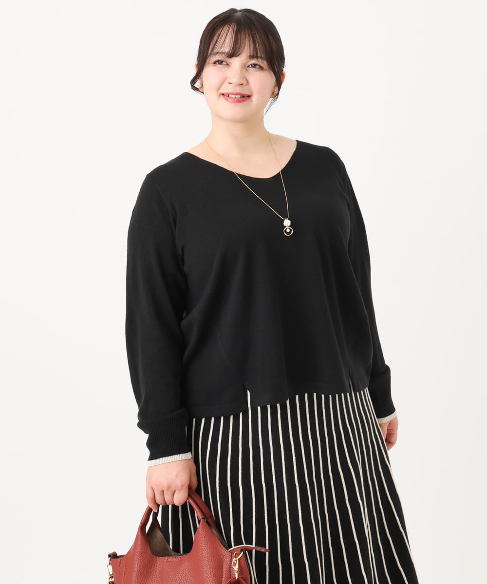 OLFBA06089 eur3(エウルキューブ) 【大きいサイズ/セットアップ対応】バルキーアクリルVネックニット ブラック(94)