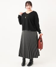 OLFBA06089 eur3(エウルキューブ) 【大きいサイズ/セットアップ対応】バルキーアクリルVネックニット ブラック(94)