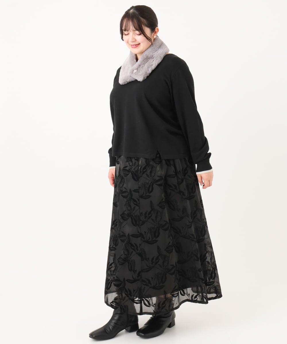 OLFBA06089 eur3(エウルキューブ) 【大きいサイズ/セットアップ対応】バルキーアクリルVネックニット ブラック(94)