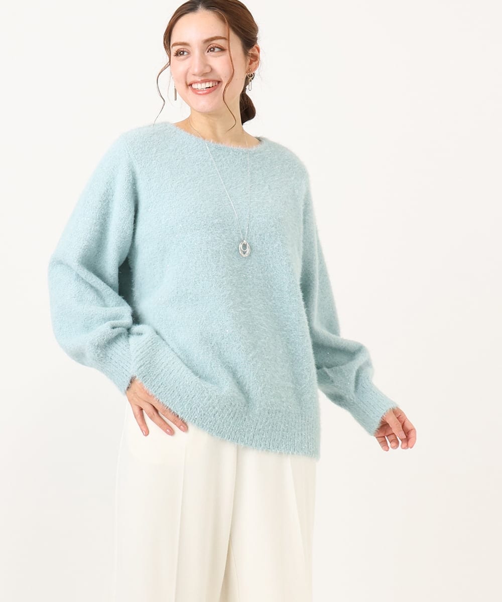 OLFBA10119 eur3(エウルキューブ) 【大きいサイズ】スパンコールシャギーニット ライトブルー(50)