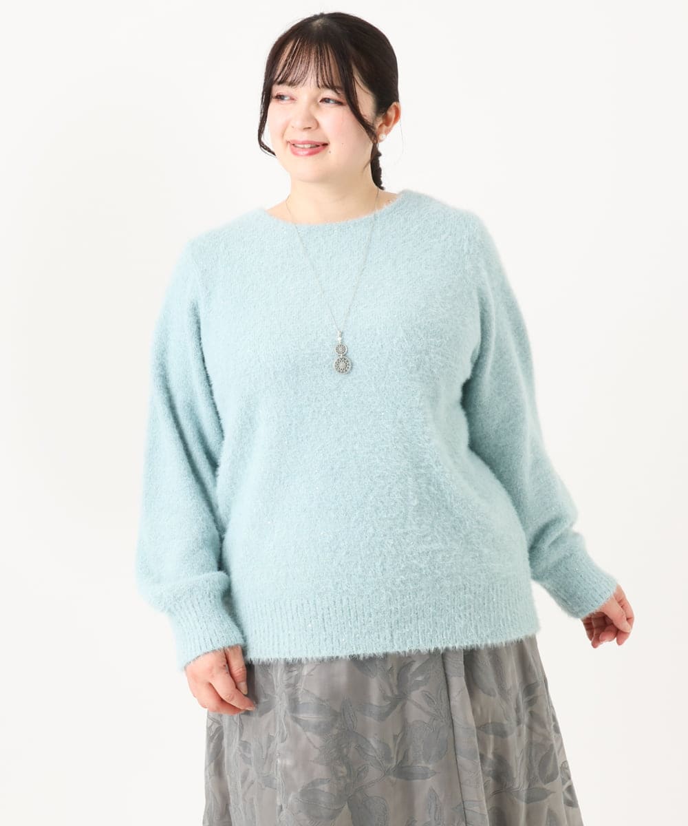 OLFBA10119 eur3(エウルキューブ) 【大きいサイズ】スパンコールシャギーニット ライトブルー(50)