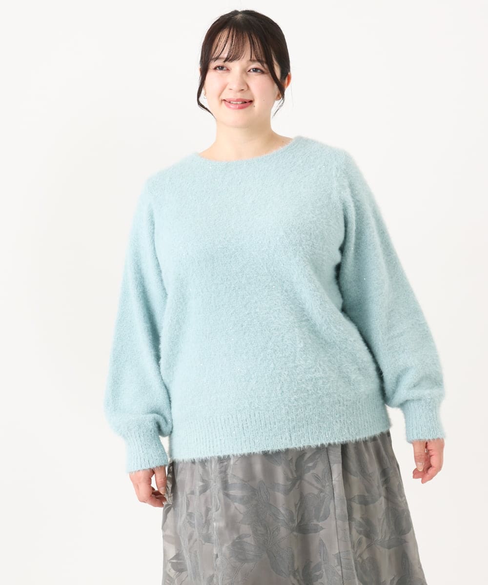 OLFBA10119 eur3(エウルキューブ) 【大きいサイズ】スパンコールシャギーニット ライトブルー(50)