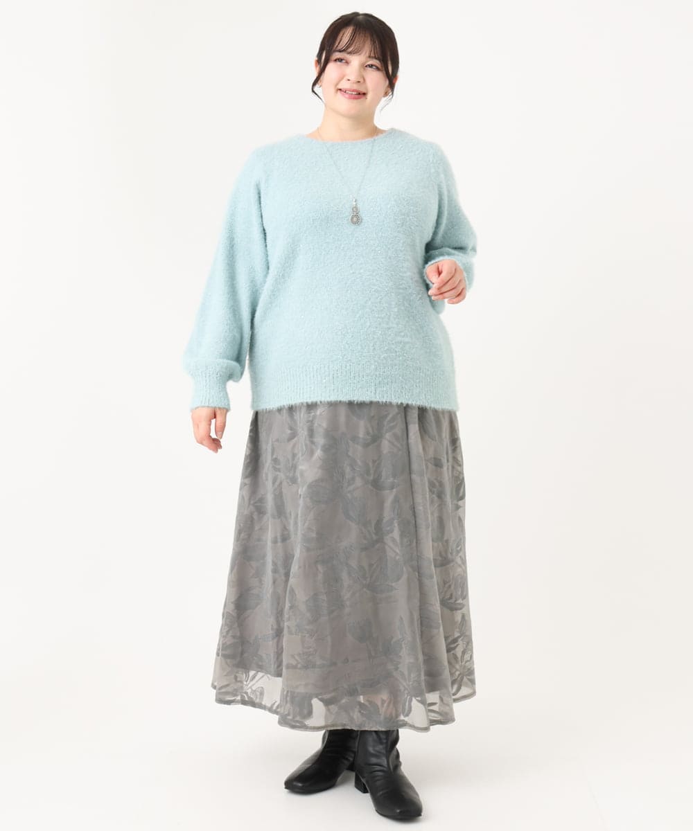 OLFBA10119 eur3(エウルキューブ) 【大きいサイズ】スパンコールシャギーニット ライトブルー(50)