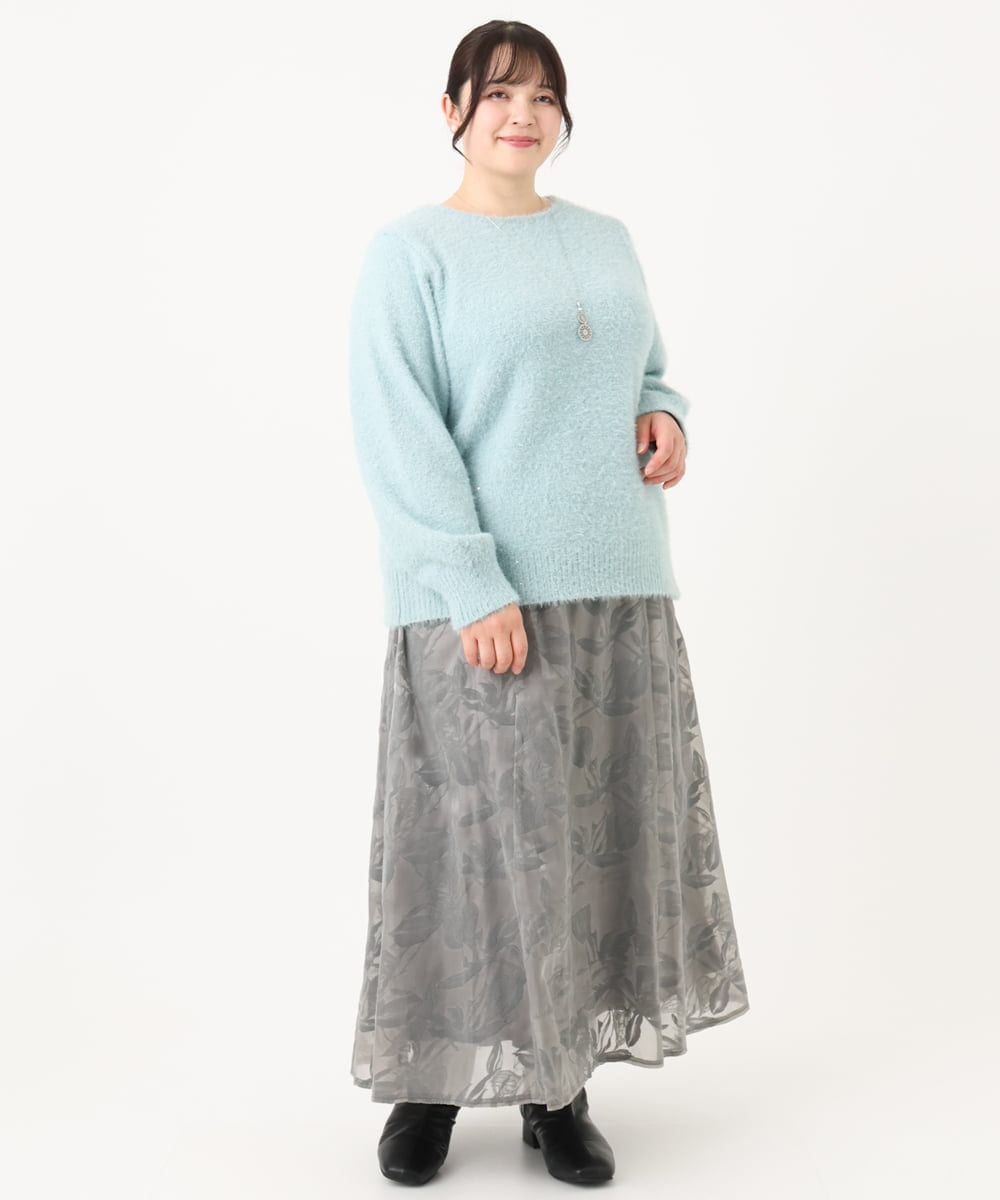 OLFBA10119 eur3(エウルキューブ) 【大きいサイズ】スパンコールシャギーニット ライトブルー(50)