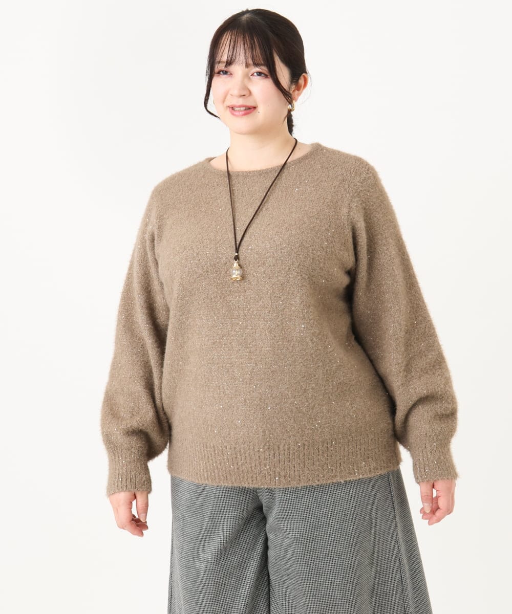 OLFBA10119 eur3(エウルキューブ) 【大きいサイズ】スパンコールシャギーニット モカ(84)