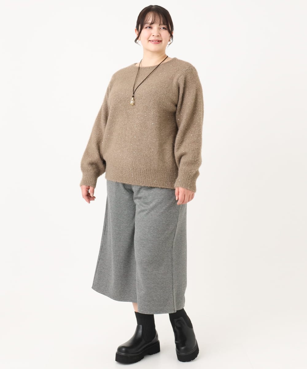 OLFBA10119 eur3(エウルキューブ) 【大きいサイズ】スパンコールシャギーニット モカ(84)