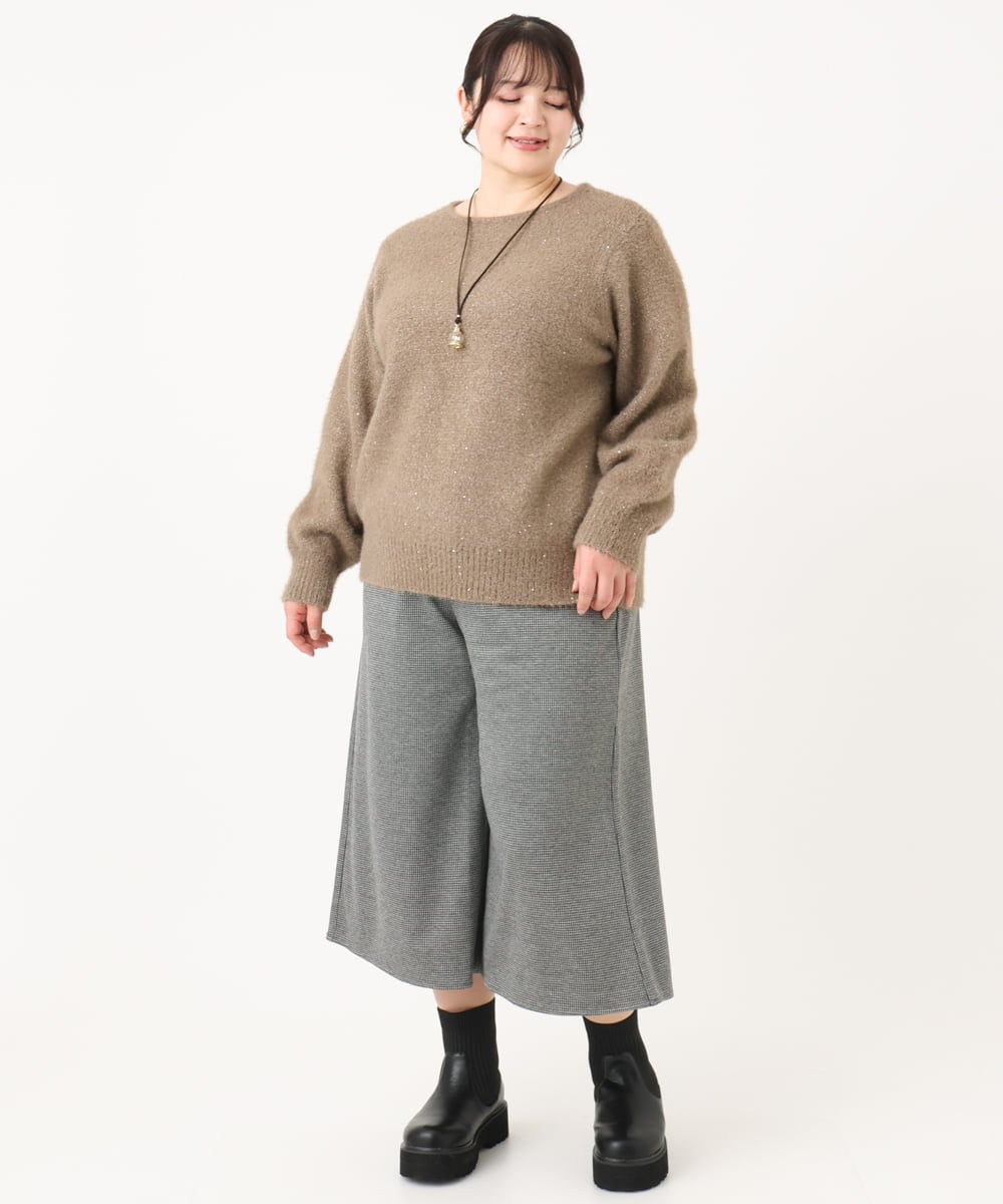 OLFBA10119 eur3(エウルキューブ) 【大きいサイズ】スパンコールシャギーニット モカ(84)
