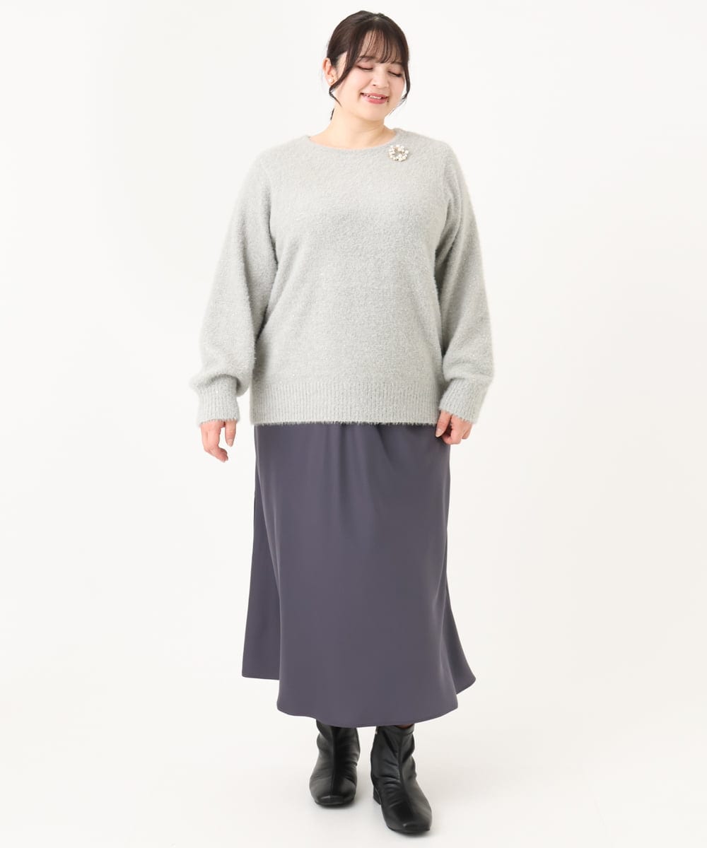 OLFBA10119 eur3(エウルキューブ) 【大きいサイズ】スパンコールシャギーニット ライトグレー(91)
