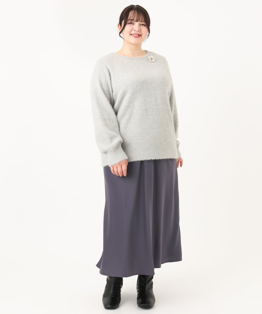 OLFBA10119 eur3(エウルキューブ) 【大きいサイズ】スパンコールシャギーニット ライトグレー(91)