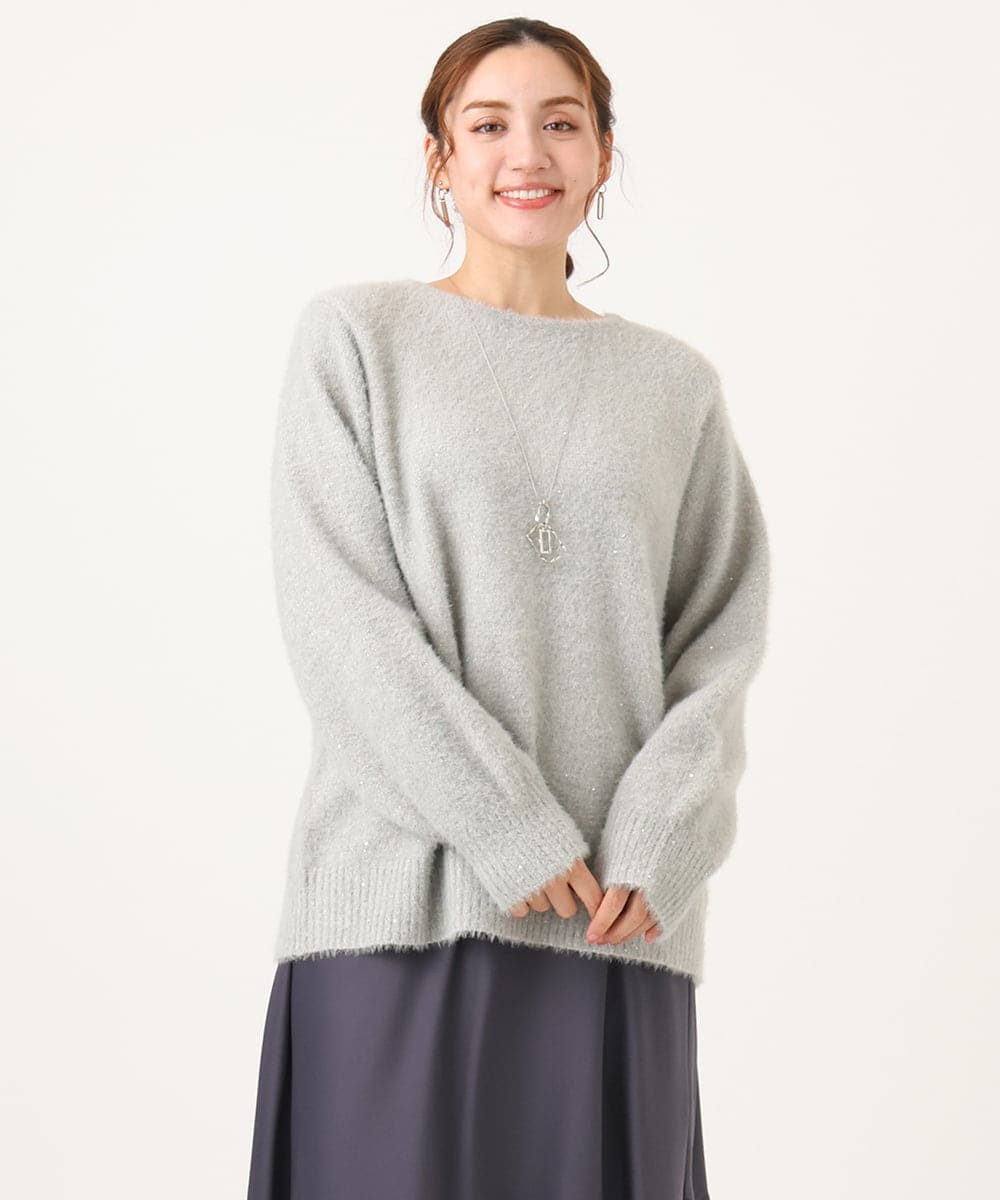 OLFBA10119 eur3(エウルキューブ) 【大きいサイズ】スパンコールシャギーニット ライトグレー(91)