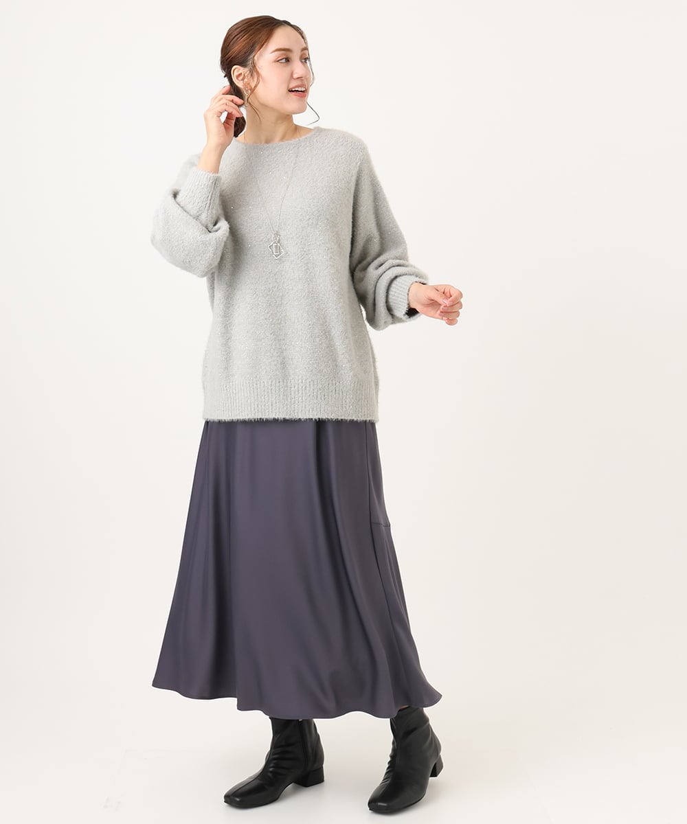 OLFBA10119 eur3(エウルキューブ) 【大きいサイズ】スパンコールシャギーニット ライトグレー(91)