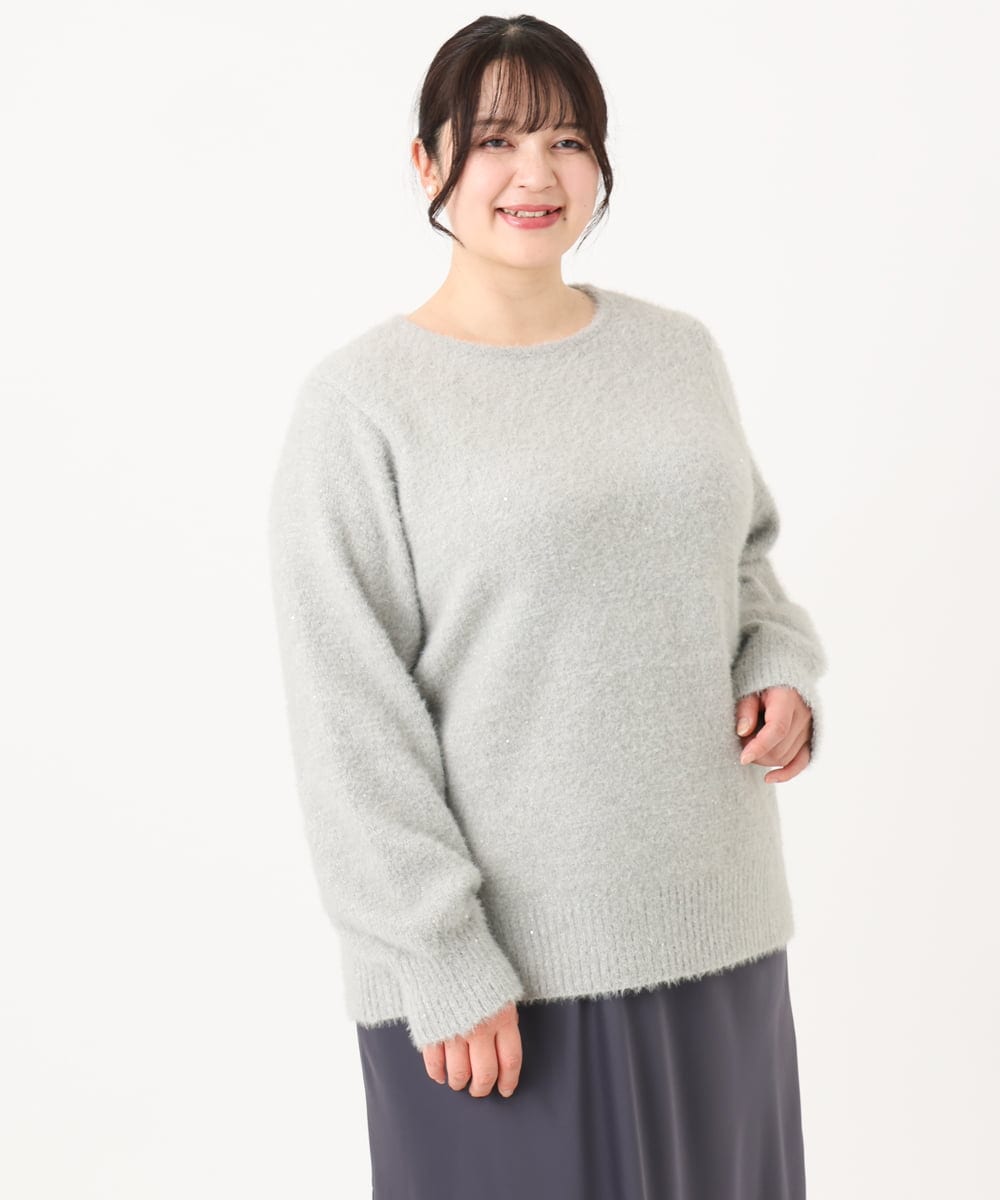 OLFBA10119 eur3(エウルキューブ) 【大きいサイズ】スパンコールシャギーニット ライトグレー(91)