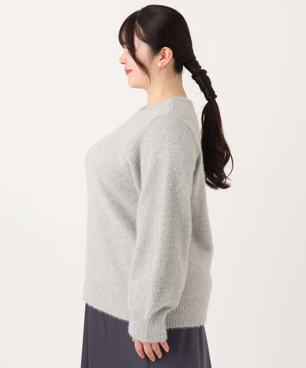 OLFBA10119 eur3(エウルキューブ) 【大きいサイズ】スパンコールシャギーニット ライトグレー(91)