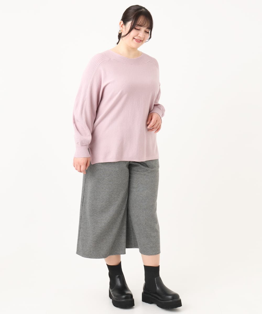OLFBA18079 eur3(エウルキューブ) 【大きいサイズ】ボートネックラメニット ライトピンク(01)