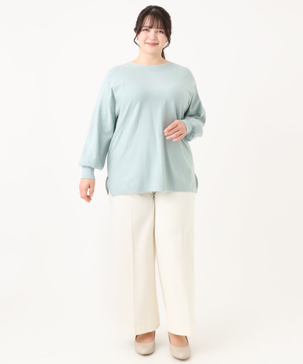 OLFBA18079 eur3(エウルキューブ) 【大きいサイズ】ボートネックラメニット ライトグリーン(30)