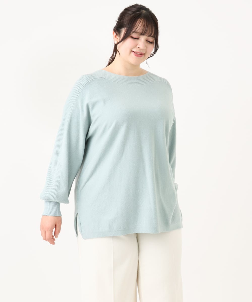 OLFBA18079 eur3(エウルキューブ) 【大きいサイズ】ボートネックラメニット ライトグリーン(30)