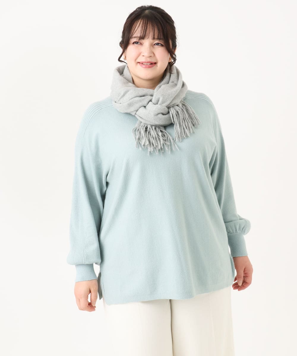 OLFBA18079 eur3(エウルキューブ) 【大きいサイズ】ボートネックラメニット ライトグリーン(30)
