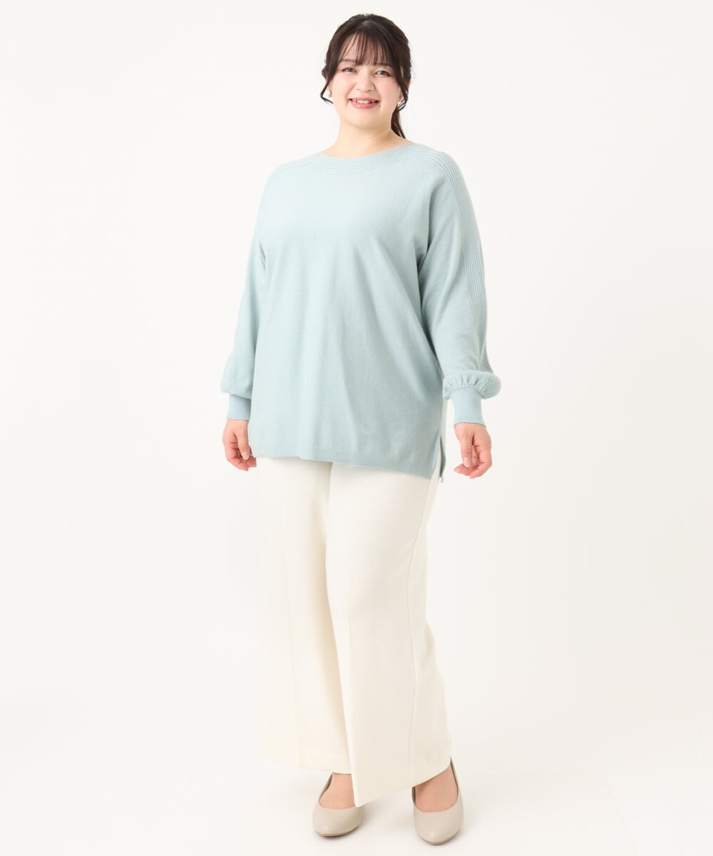 OLFBA18079 eur3(エウルキューブ) 【大きいサイズ】ボートネックラメニット ライトグリーン(30)