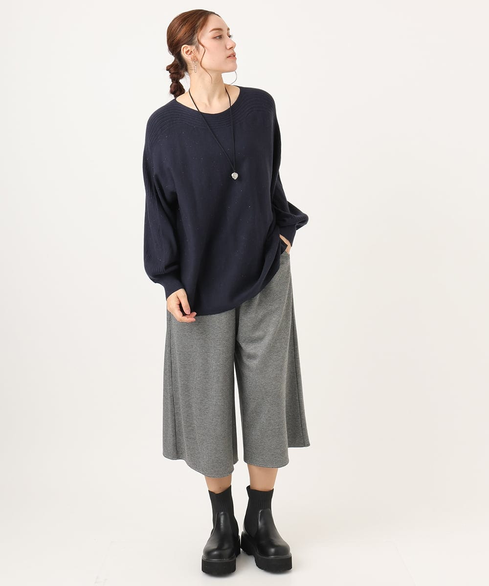 OLFBA18079 eur3(エウルキューブ) 【大きいサイズ】ボートネックラメニット ネイビー(57)