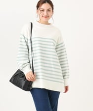 OLFBA20089 eur3(エウルキューブ) 【大きいサイズ】パネルボーダーサイドスリットニット ライトグリーン(30)