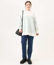 OLFBA20089 eur3(エウルキューブ) 【大きいサイズ】パネルボーダーサイドスリットニット ライトグリーン(30)